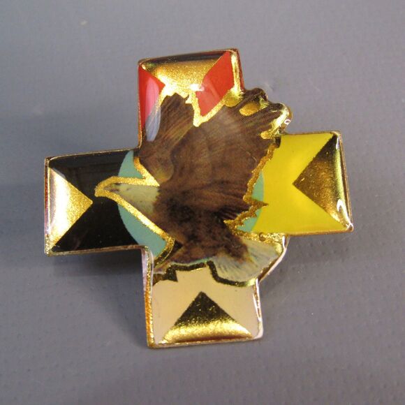 Eagle Cross Enamel Pin 1.25"x1.25" Metal Pinback Hatpin Lapel Tie Tack Gold-Tone - Picture 1 of 2